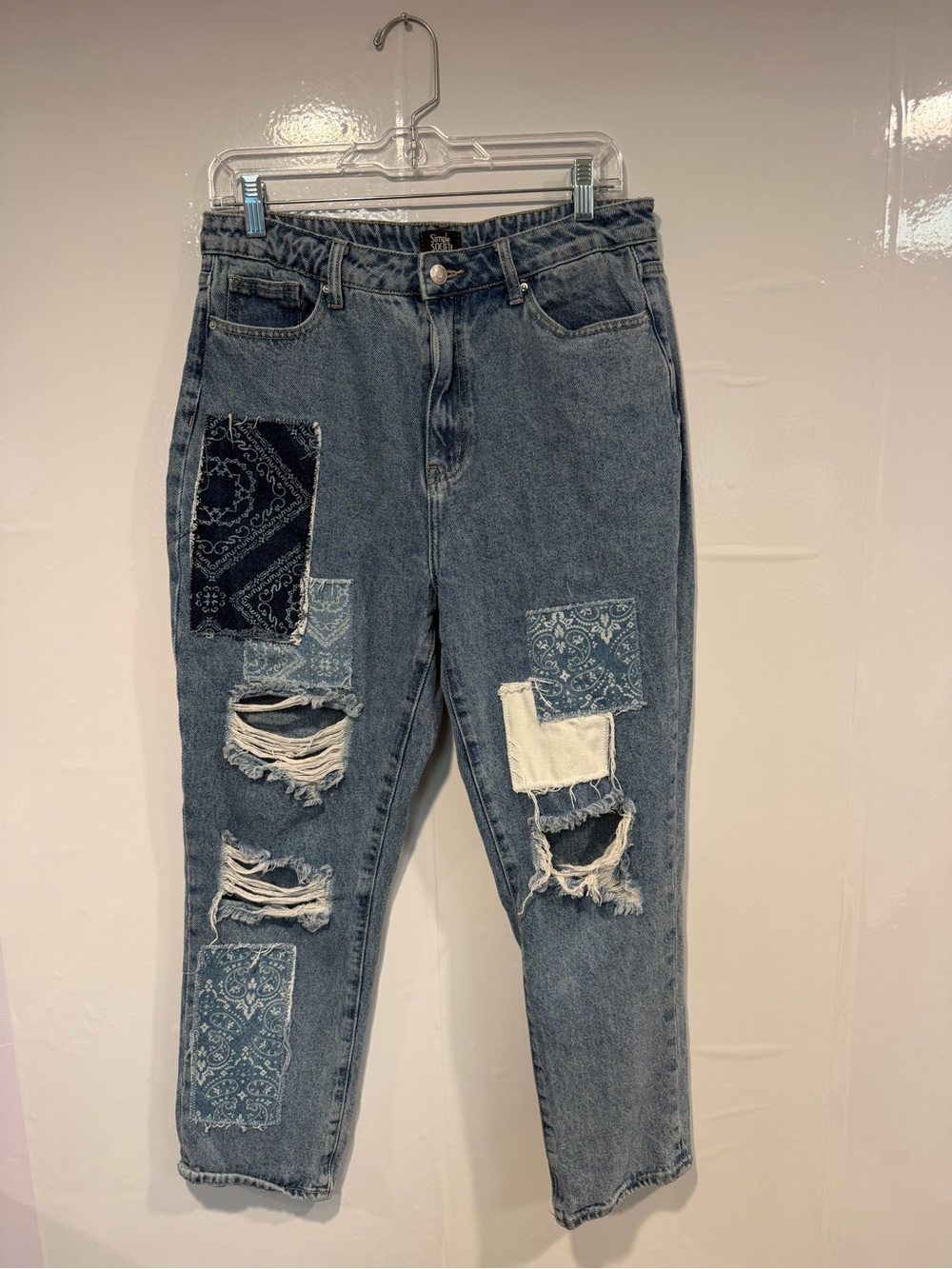 Simple Society Patchwork Distressed Blue Women’s Jeans